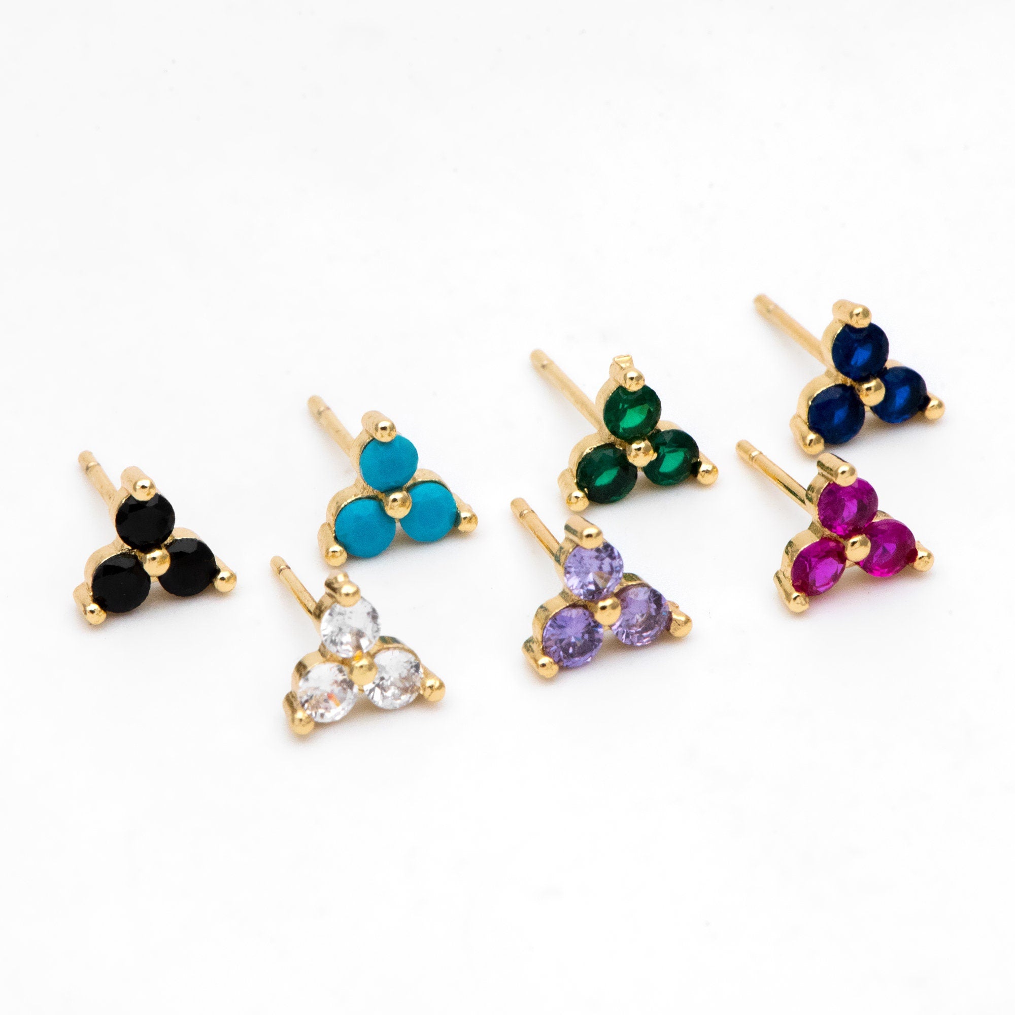 4pcs Gold Flower Stud Earring, Dainty Floral Ear Posts 8mm, CZ pave Tiny Earring Studs (GB-3244)